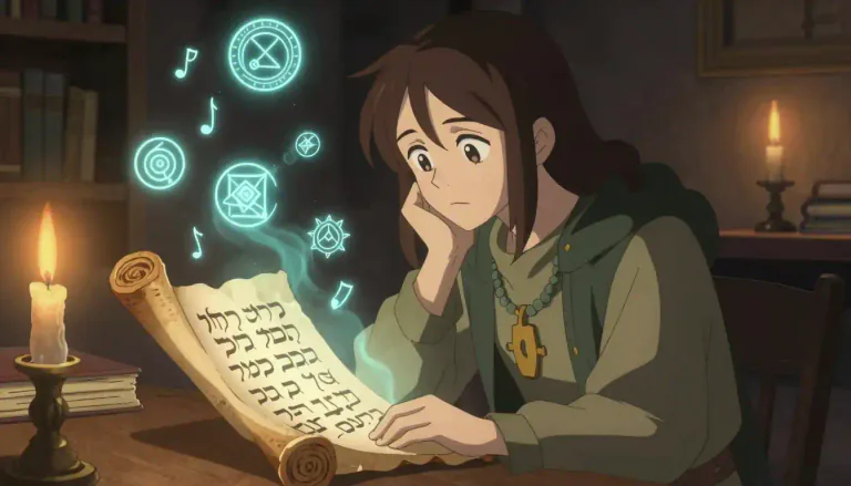 Visual representation of "cabalistic" - Relating to the mystical interpretation of Hebrew scriptures and Jewish esoteric traditions.