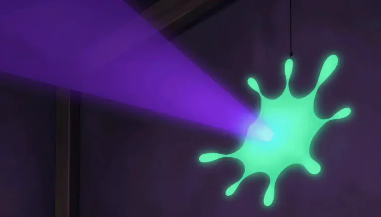 Visual representation of "florescent" - Describing a substance that emits light when exposed to radiation.