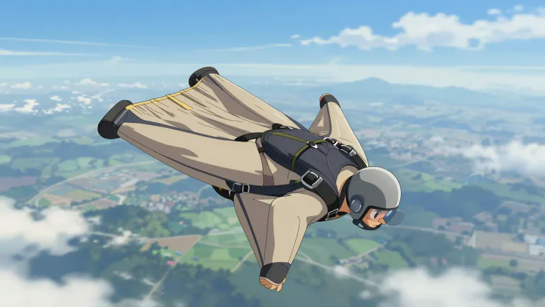 Visual representation of "wingsuit" - A wingsuit is a special suit worn by skydivers that allows them to glide through the air after jumping from a great height.