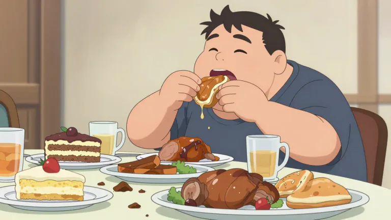 Visual representation of "glutton" - A person who eats and drinks a lot, excessively