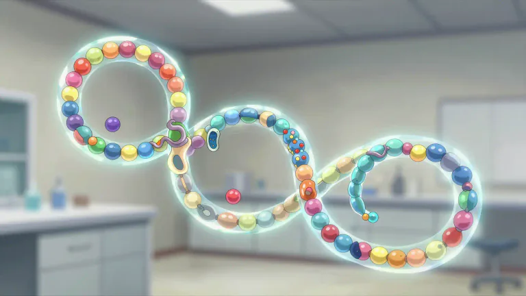Visual representation of "polypeptide" - A sequence of amino acids that constitutes the main structure of proteins and can have specific functions depending on its form and sequence.