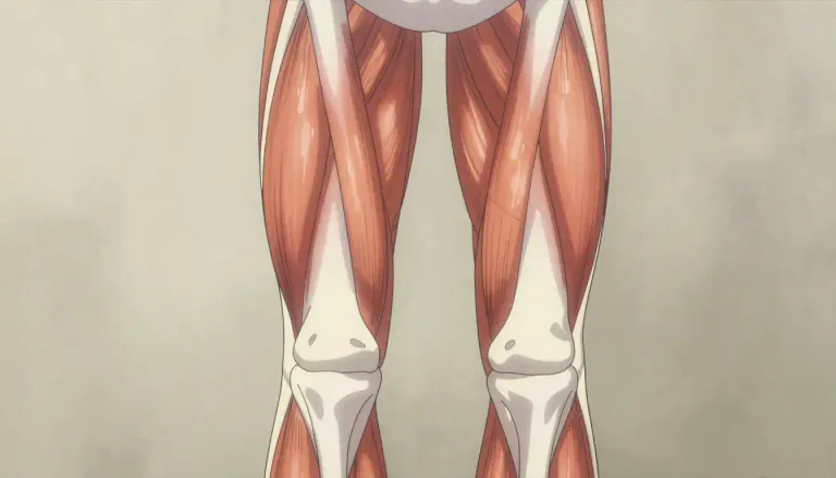 Visual representation of "hamstring" - The string-like parts at the back of a person's upper leg