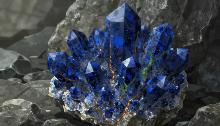 Visual representation of "azurite" - Azurite is a deep blue mineral, primarily made of copper, that is often used as a pigment and is typically found in copper mineral deposits.