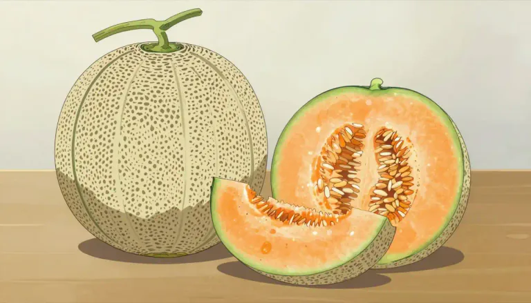 Visual representation of "muskmelon" - A sweet, usually orange-fleshed melon with a netted or smooth skin, belonging to the Cucumis melo species.
