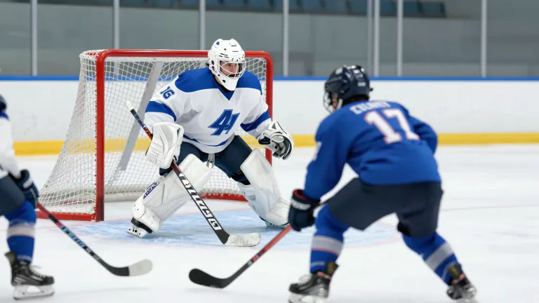 Visual representation of "blueliner" - A defenseman in ice hockey known for their role in protecting the area near the team's blue line.