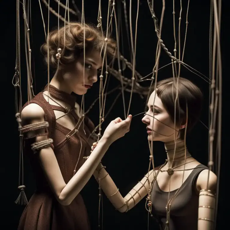 Visual representation of "marionette" - Someone who is controlled by others and cannot act independently