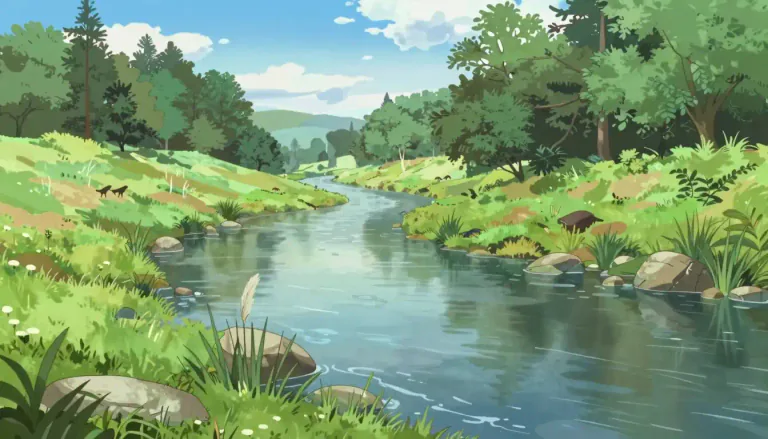 Visual representation of "riverine" - Pertaining to or located on the banks of a river.