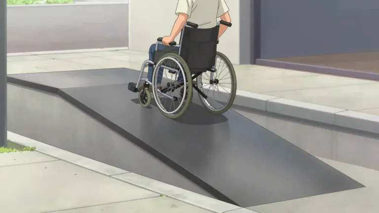Visual representation of "ramp" - A sloping surface that connects different levels