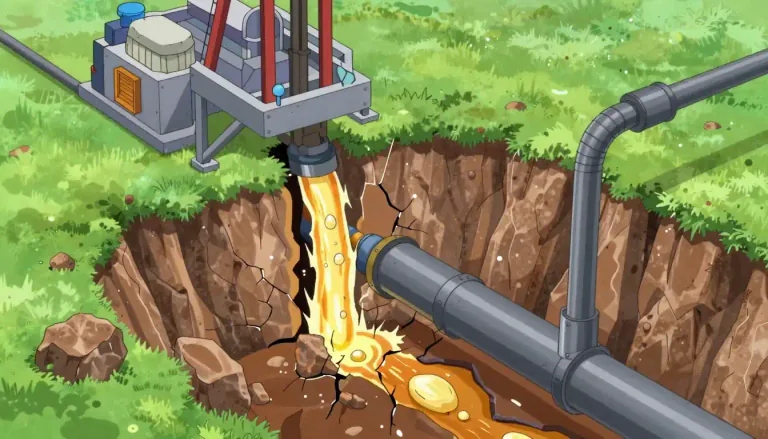 Visual representation of "fracking" - The process of injecting liquid at high pressure into the ground to force open existing fissures and extract oil or gas.