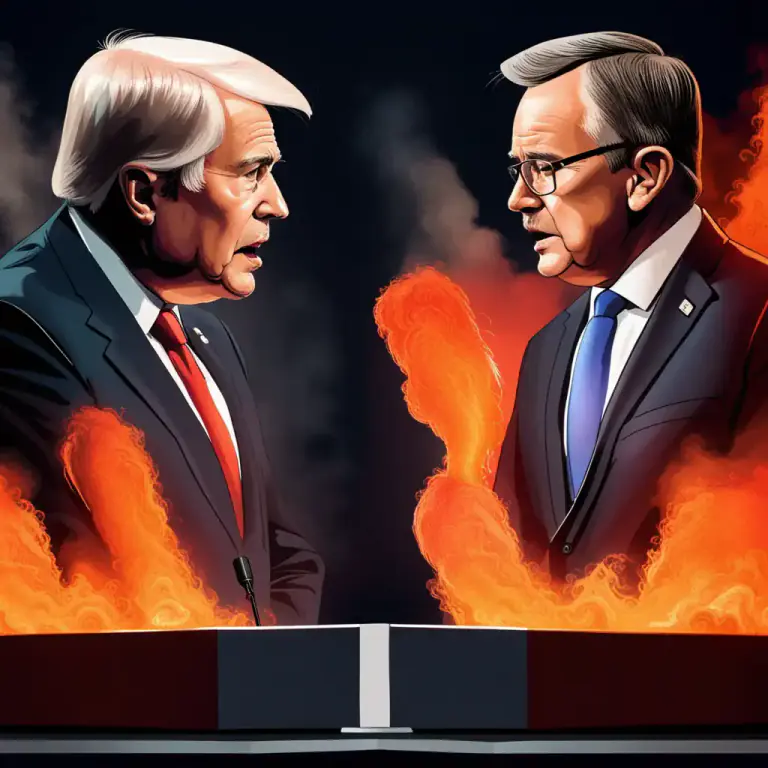 Visual representation of "oppose" - To be face to face with someone, especially in hostility or conflict.