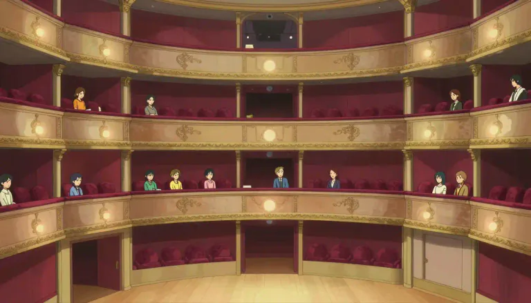 Visual representation of "loge" - A private box or seating area in a theater or auditorium, typically providing an elevated view of the stage.