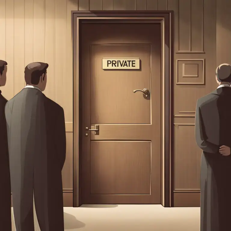 Visual representation of "in camera" - In a private room or meeting, closed from the public.