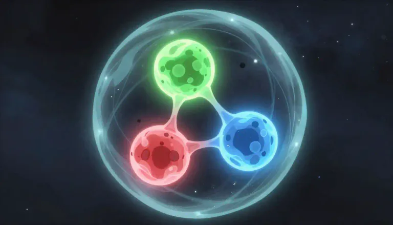 Visual representation of "baryon" - A baryon is a type of subatomic particle made up of three quarks, which includes protons and neutrons.