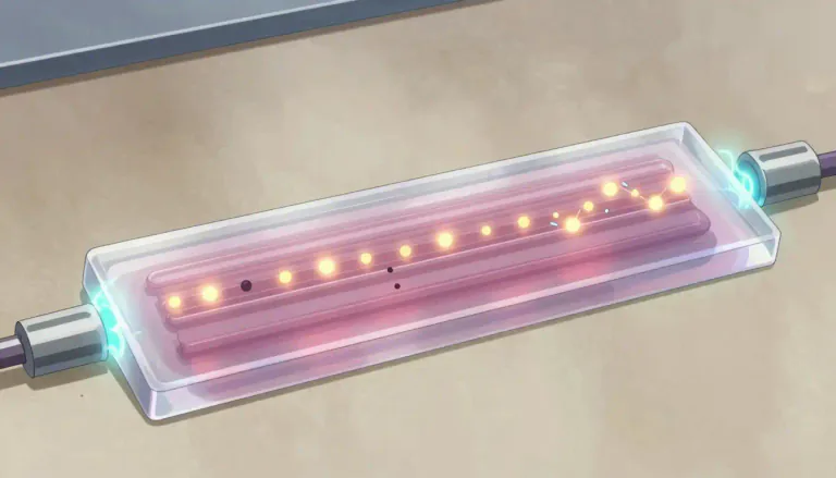 Visual representation of "electrophoretic" - Related to or involving the movement of charged particles in a fluid or gel under the influence of an electric field.