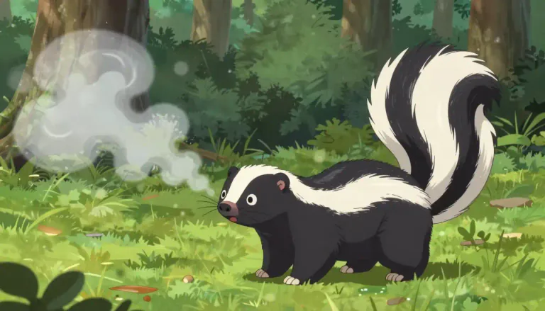 Visual representation of "skunk" - A small black and white North American animal that sprays a strong smelling liquid when it's scared or in danger.