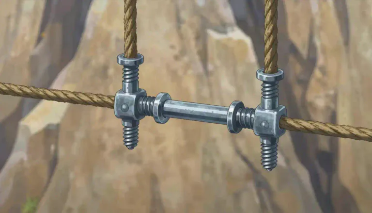 Visual representation of "turnbuckle" - A device that connects two lengths of cable or string, allowing for the adjustment of tension.