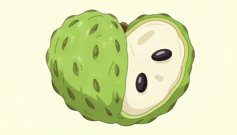 Visual representation of "cherimoya" - A large, heart-shaped tropical fruit with a green, scaly skin and soft, sweet flesh, native to South America.
