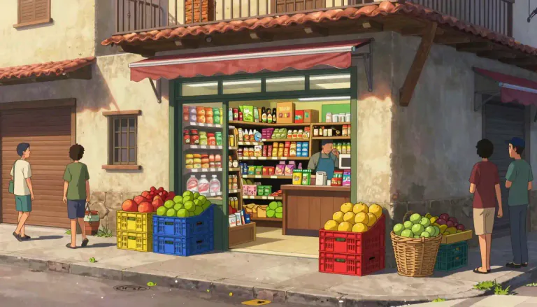 Visual representation of "bodega" - A small grocery store, especially in a Spanish-speaking area.