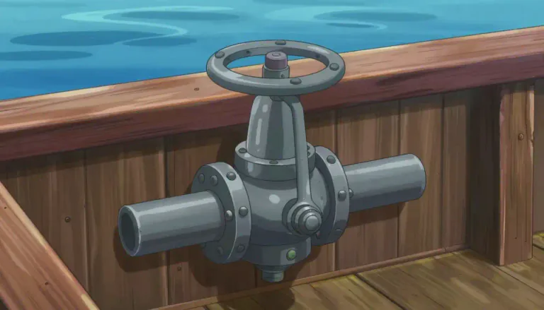 Visual representation of "seacock" - A valve on a ship that allows water to enter or leave the vessel's hull.