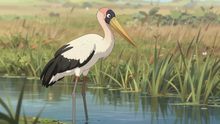 Visual representation of "marabou" - A large stork-like bird found primarily in Africa, known for its distinctive appearance and often seen in wetlands.