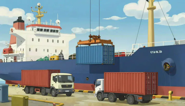 Visual representation of "transhipment" - The act of transferring cargo from one ship or vehicle to another.