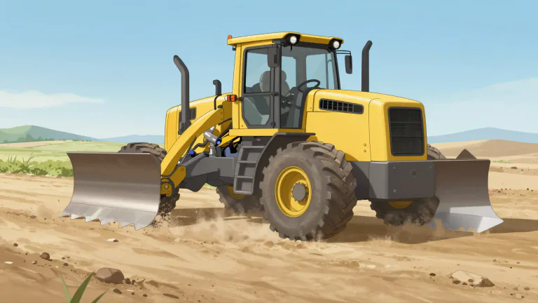 Visual representation of "grader" - A machine used for leveling or smoothing the surface of roads or other terrain.
