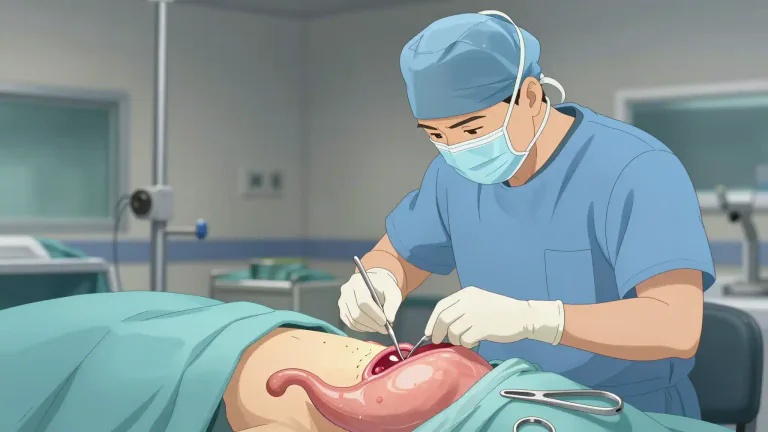 Visual representation of "gastrectomy" - A gastrectomy is a surgical operation to remove all or part of the stomach, typically performed to treat various medical conditions like stomach cancer or severe obesity.