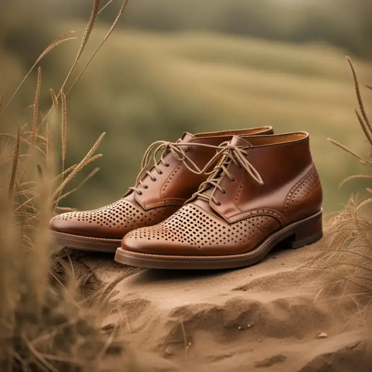 Visual representation of "brogue" - A type of strong shoe, originally made by the Irish, with decorative perforations and serration along the pieces