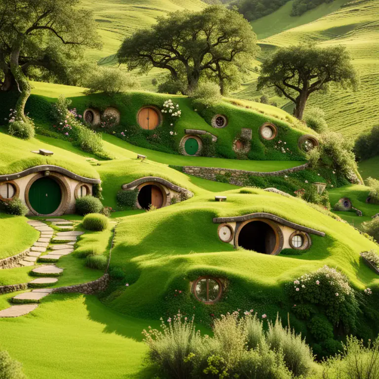 Visual representation of "shire" - An area or region in J.R.R. Tolkien's fictional world, home to the hobbits.