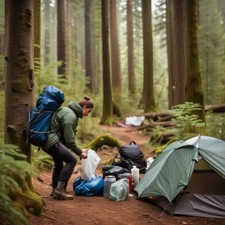 Visual representation of "pack out" - To carry out everything you have when leaving a campsite or public place