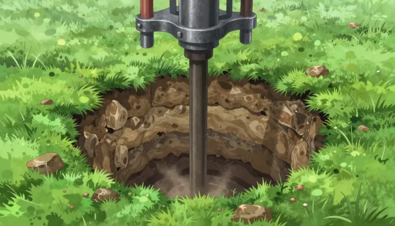 Visual representation of "borehole" - A borehole is a narrow, deep hole drilled into the ground for extracting water or investigating geological formations.