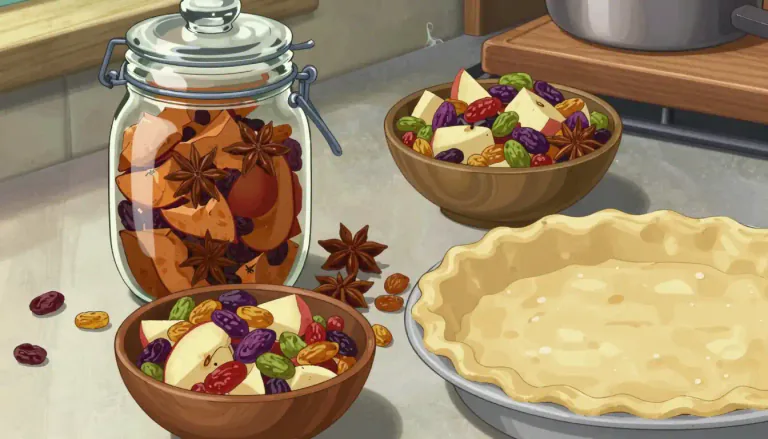 Visual representation of "mincemeat" - Mincemeat is a mixture of chopped dried fruit, distilled spirits and spices, traditionally used as a filling for pies and tarts.