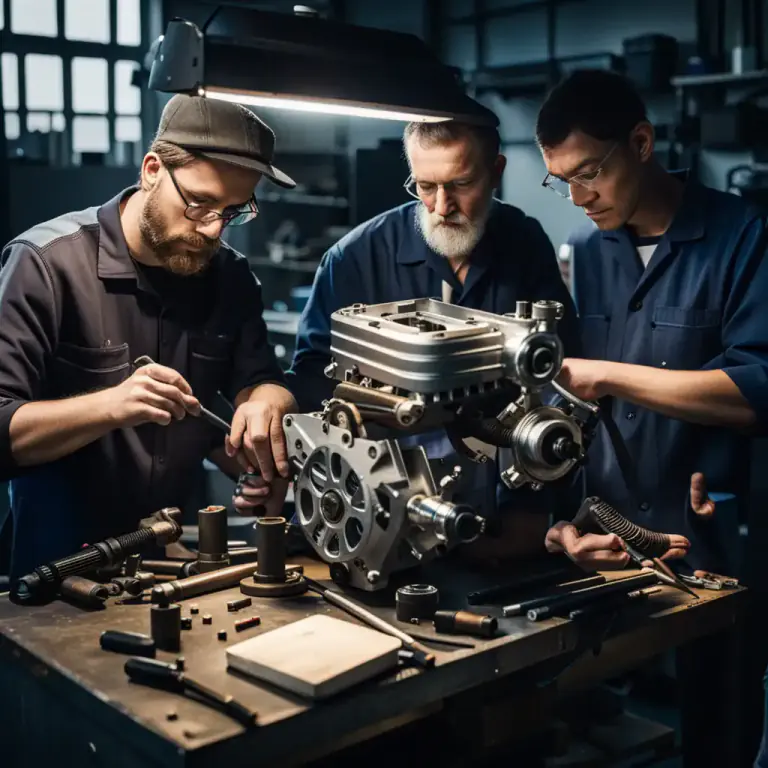 Visual representation of "assemble" - To fit together pieces of a machine
