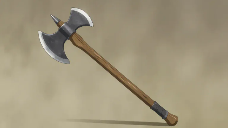 Visual representation of "poleaxe" - A kind of weapon that looks like a long handle with a sharp blade or hammer head at the end, used by soldiers in the past.
