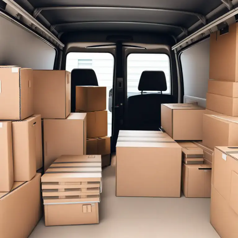 Visual representation of "in the van" - Located inside a vehicle that transports goods or people