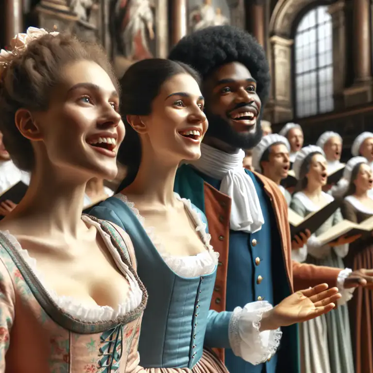 Visual representation of "glee" - A type of song in three or more voices, popular in the 18th century