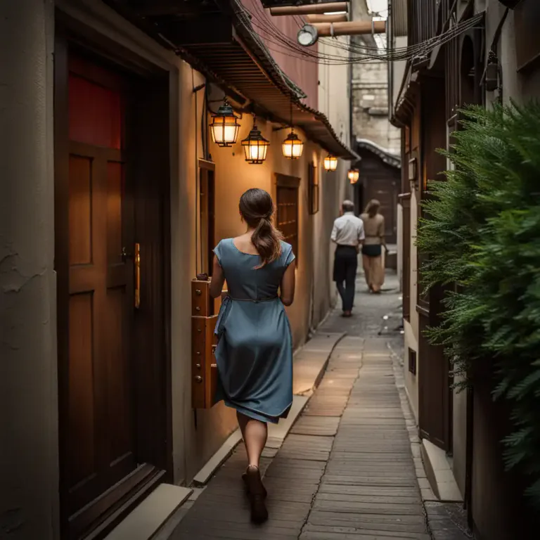 Visual representation of "close" - A narrow passage leading from a street to a building or courtyard