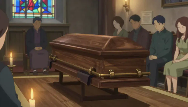 Visual representation of "bier" - A stand on which a corpse, coffin, or casket is placed for a funeral service.