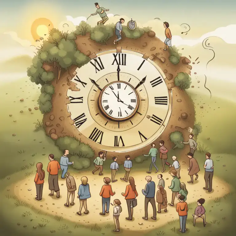 Visual representation of "in the course of time" - In the process or duration of; while something is happening