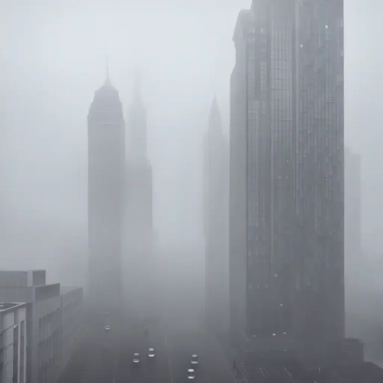Visual representation of "hazily" - Through a haze, mist or fog