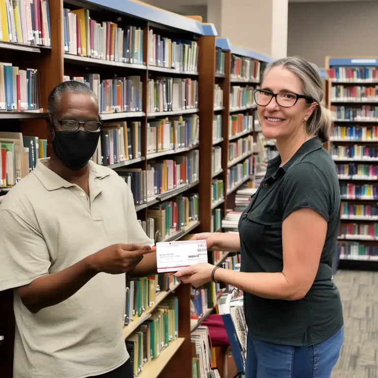 Visual representation of "check out" - To borrow something from a library