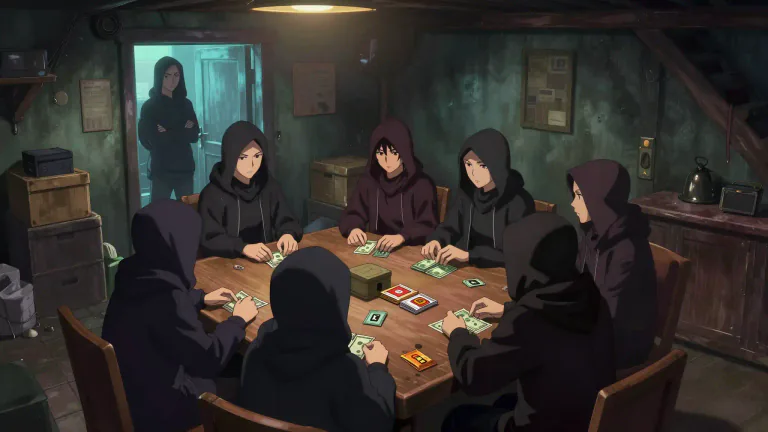 Visual representation of "den" - A place where people meet secretly or for illegal activities