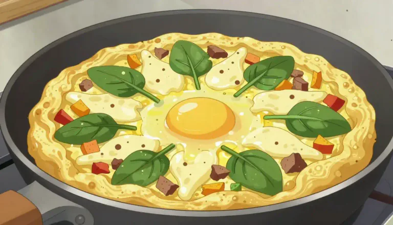 Visual representation of "frittata" - A frittata is an Italian dish made of beaten eggs that is cooked and filled with various ingredients such as meats, vegetables, and cheeses.