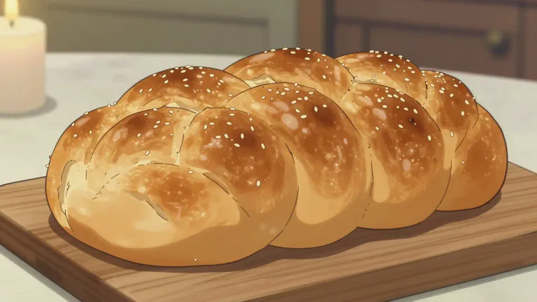 Visual representation of "challah" - A type of sweet, braided bread traditionally eaten by Jewish communities, especially during Sabbath and holidays.