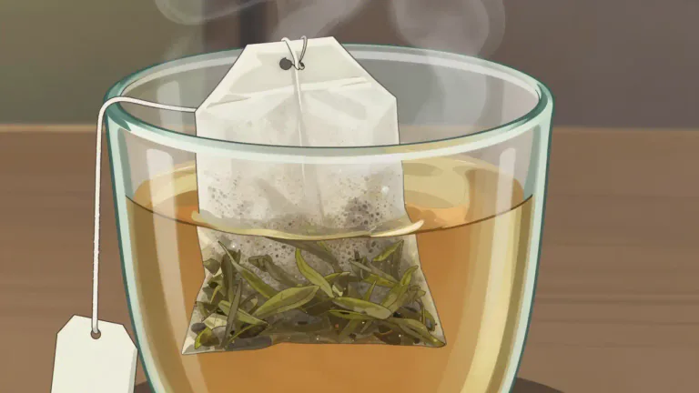 Visual representation of "teabag" - A small bag made of porous material, used to contain tea leaves for steeping in water.
