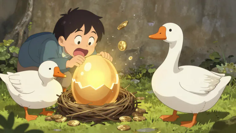 Visual representation of "kill the goose that lays the golden egg/eggs" - To destroy something that provides money or advantage
