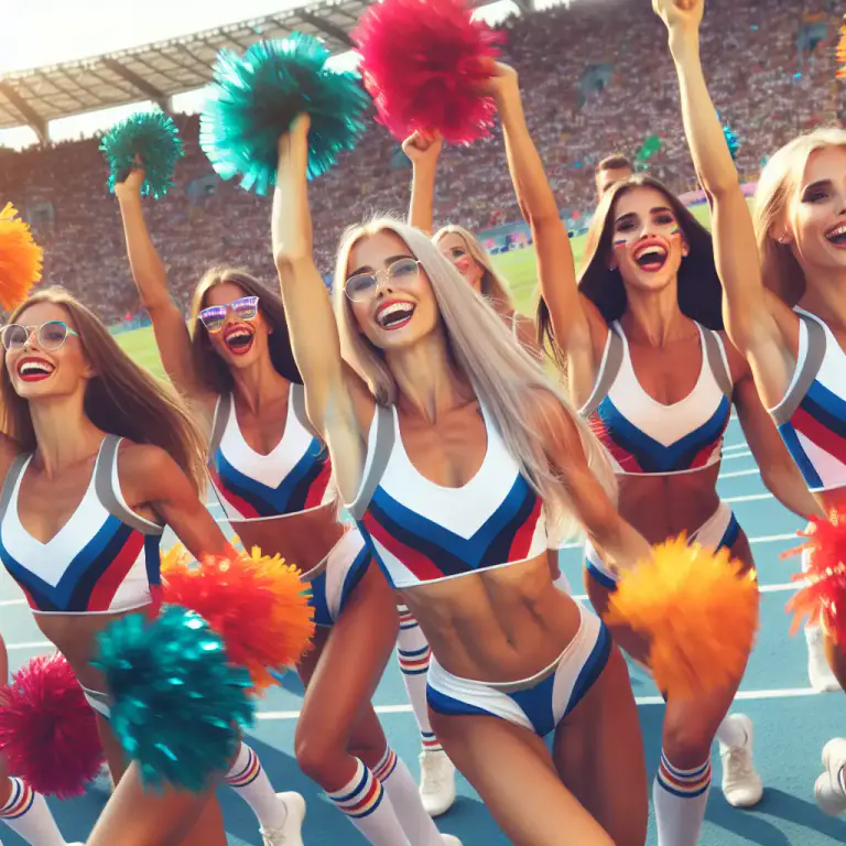 Visual representation of "cheerleading" - The act or profession of training, choreographing, and leading cheers for athletic events