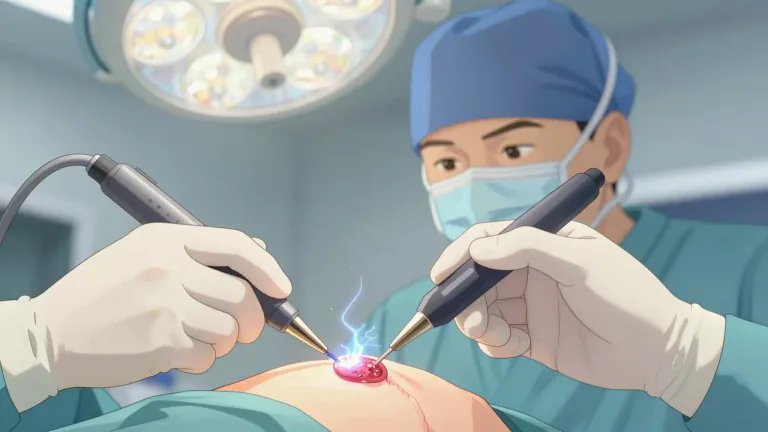 Visual representation of "electrosurgical" - Relating to surgery that uses electric currents to cut or coagulate tissue.
