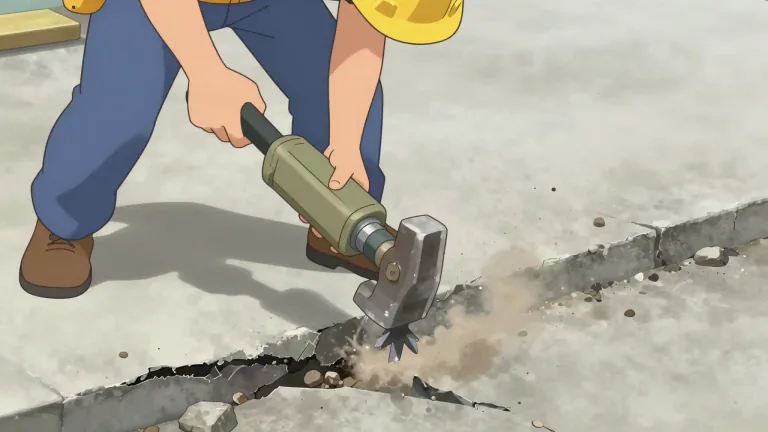 Visual representation of "jackhammer" - A tool that combines a hammer and a chisel, often used in construction to break hard surfaces.