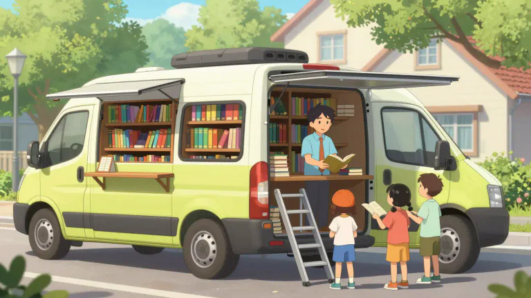 Visual representation of "bookmobile" - A mobile library that travels to different locations to provide books for borrowing or reading.